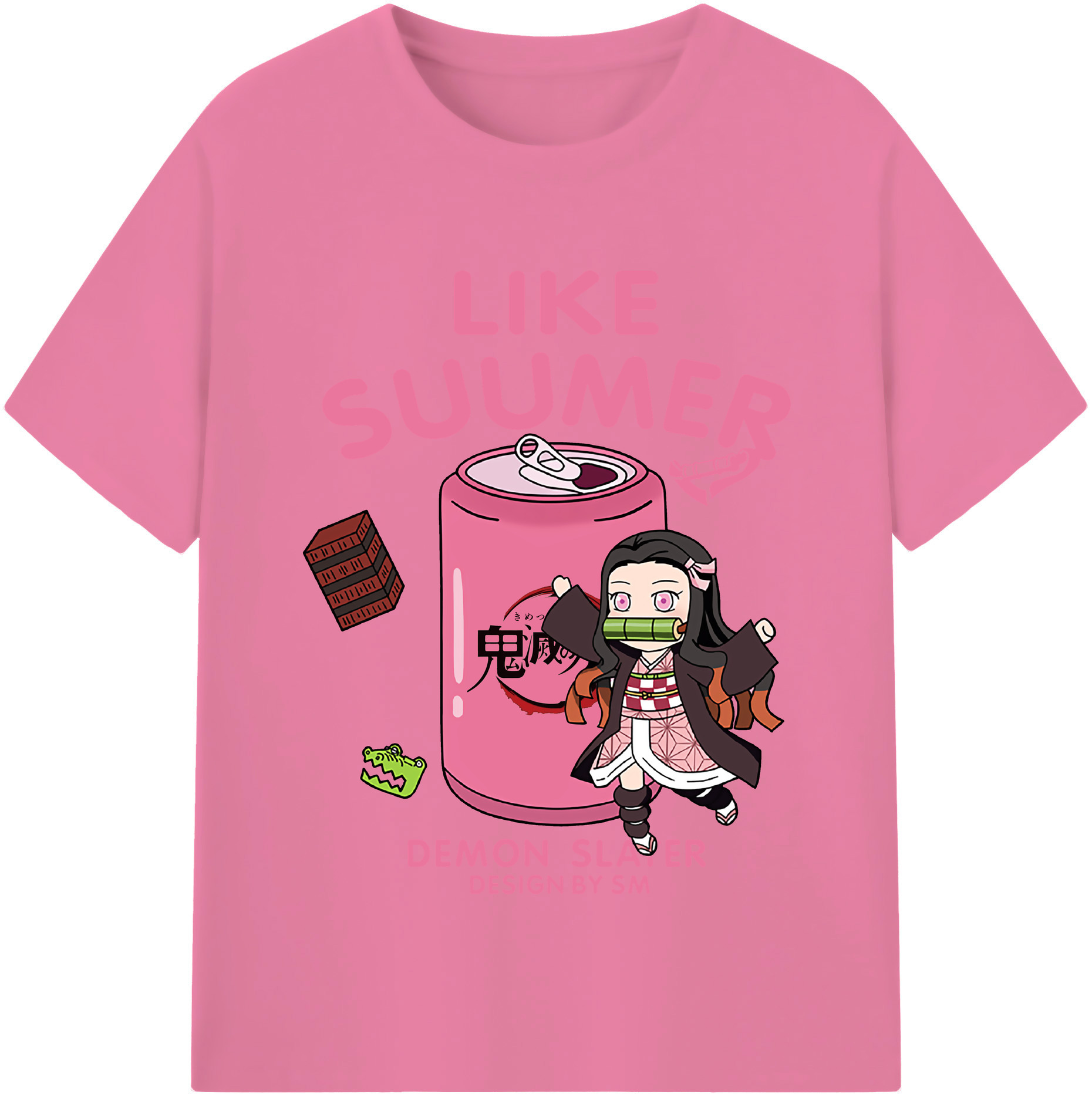 （画像用） 鬼滅の刃（きめつのやいば）竈門 禰󠄀豆子／かまど ねずこ Kamado Nezuko 綿100％半袖Tシャツ（フロントプリント）